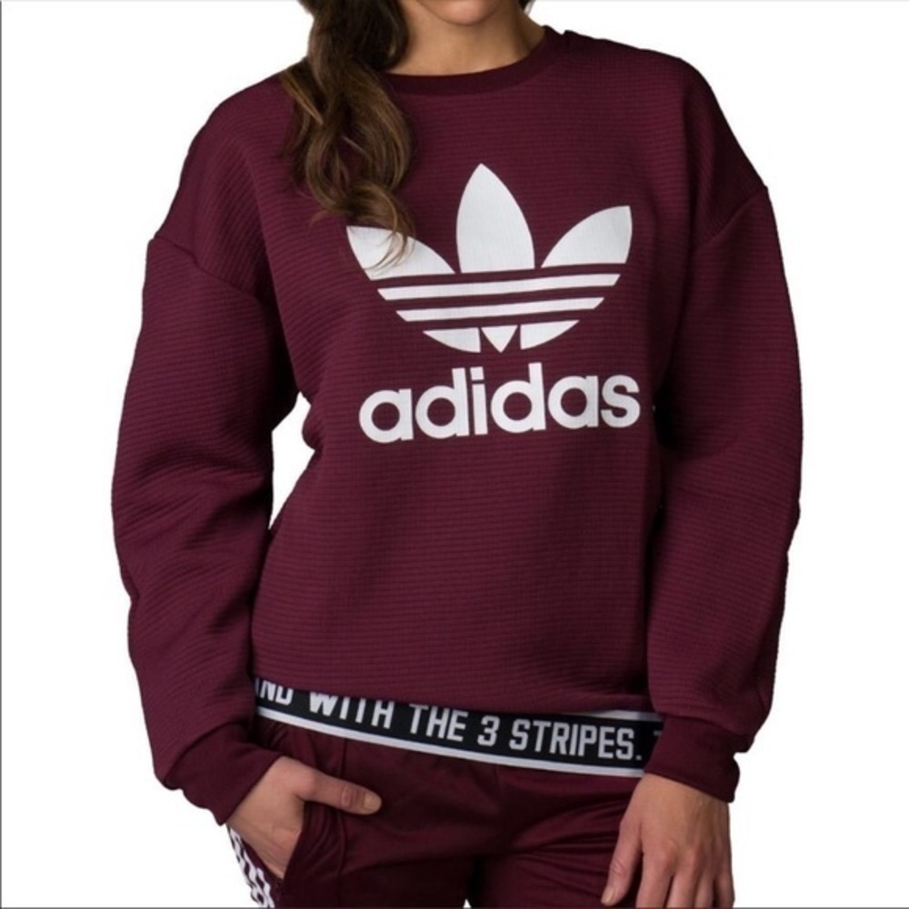 Adidas Trefoil Burgundy Crew Neck Sweatshirt